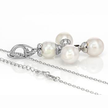 Akoya Pearl And White Sapphire Pendant In Sterling Silver 0.03ctw