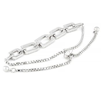 CZ Station Link Bolo Bracelet In Sterling Silver