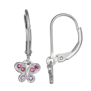 Lab Ruby And Purple Cubic Zirconia Rhodium Over Silver Children's
Butterfly Earrings 0.19ctw