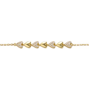 Pave CZ Heart Station Bracelet In 14K Gold Over Sterling Silver