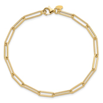 14K Yellow Gold Polished and Textured Paperclip Link Bracelet