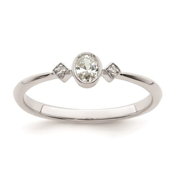 Rhodium Over 14K Gold Petite Oval Diamond Ring 0.16ctw