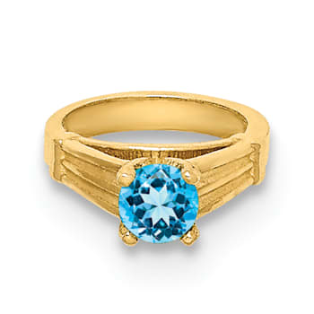 14K Yellow Gold 3D Ring with Aqua Cubic Zirconia Charm