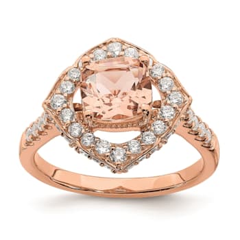 14K Rose Gold Morganite Diamond Halo Engagement Ring 1.91ctw