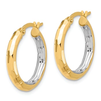 14k Yellow Gold and Rhodium Over 14k Yellow Gold 7/8" Polished and
Diamond-Cut Hoop Earrings