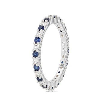 Sapphire Color CZ Eternity Band Ring In Sterling Silver 1.76ctw
