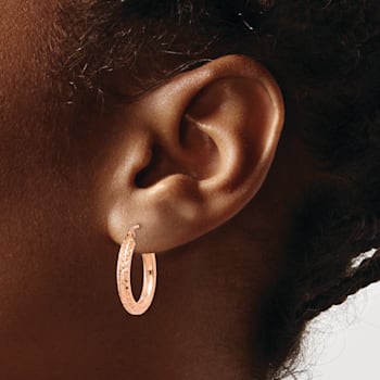14k Rose Gold 13/16" Diamond-Cut Hoop Earrings