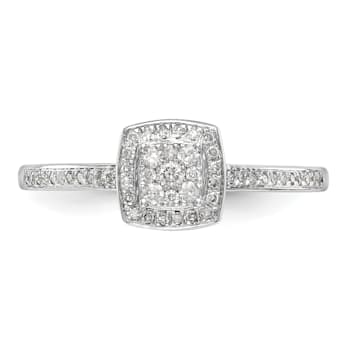 Rhodium Over 14K White Gold Lab Grown Diamond Cluster Engagement Ring 0.202ctw