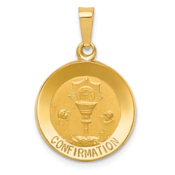 14k Yellow Gold Polished and Satin Confirmation Medal Pendant