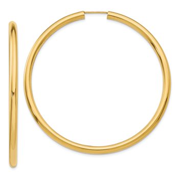 14k Yellow Gold 2 3/16" Polished Endless Tube Hoop Earrings