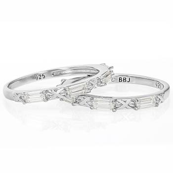Moissanite Baguette Stackable Ring Set Of 2 In Platinum-Enhanced
Sterling Silver 0.72ctw DEW