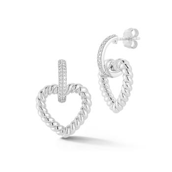 Rachel Zoe CZ Twist Open Heart Dangle Earrings in Rhodium Over Sterling Silver