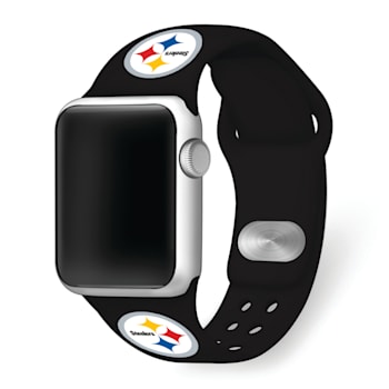 Gametime Pittsburgh Steelers Black Silicone Band fits Apple Watch
(42/44mm M/L). Watch not included.