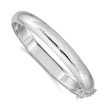 Rhodium Over Sterling Silver 9.5mm Diamond-cut Fancy Hinged Bangle Bracelet