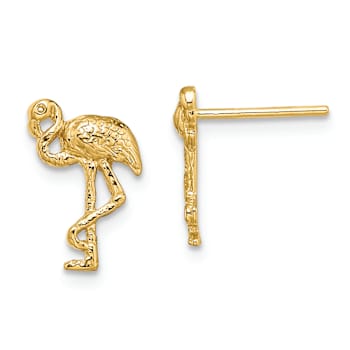 14K Yellow Gold Textured Flamingo Stud Earrings