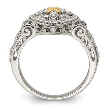 Rhodium Over Sterling Silver with 14K Accent Diamond Ring