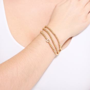Initial G CZ Beaded Bracelet Set In 14K Gold Over Brass 0.15ctw