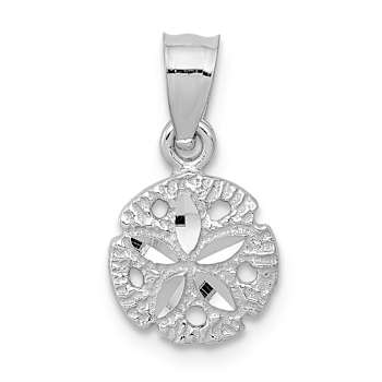 Rhodium Over 14k White Gold Diamond-Cut and Textured Sand Dollar Pendant