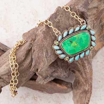 Barse Jewelry Legacy Lime Green and Blue Composite Turquoise Gold Tone Necklace