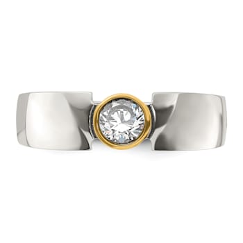 White Cubic Zirconia Yellow IP-Plating Over Titanium Men's Tapered Ring