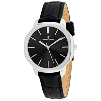 Christian Van Sant Octave Slim Black Dial White Bezel Leather Watch