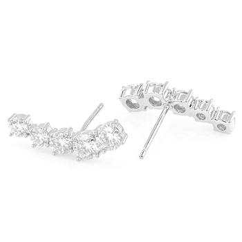 Moissanite Drop Crawler Earrings In Platinum-Enhanced Sterling Silver