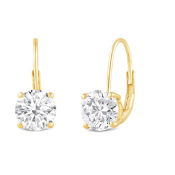 White Cubic Zirconia 14k Yellow Gold Earrings With Velvet Gift Box 2.00ctw
