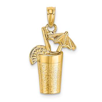 14k Yellow Gold Textured Cocktail Drink with Umbrella Charm
