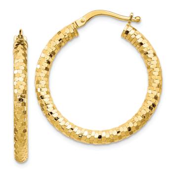 14k Yellow Gold Diamond-Cut 1 1/16" Hoop Earrings