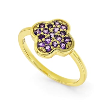 Amethyst 18K Yellow Gold Over Sterling Silver 4-Leaf Clover Cluster Ring