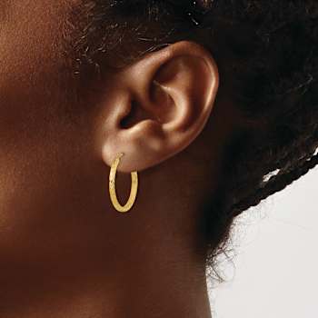 14k Yellow Gold 13/16" Diamond-Cut Square Tube Endless Hoop Earrings