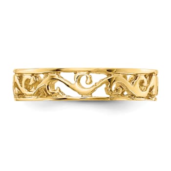 14K Yellow Gold Polished and Diamond Cut Toe Ring