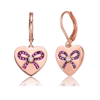 Chic Children's 18K Rose Gold Plated over Brass Ribbon Crafted on Heart
Drop Earrings
