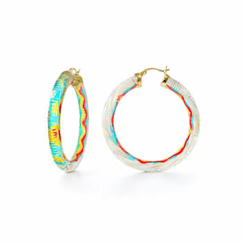 14K Yellow Gold Over Sterling Silver Painted Hoops in Multi-color