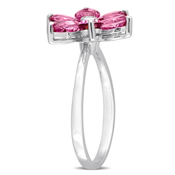 2.80ctw Pink Topaz And Diamond Accent 10k White Gold Floral Ring