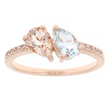 Morganite And Aquamarine Two-Stone Ring In 18K Rose Gold Over Sterling
Silver 1.08ctw