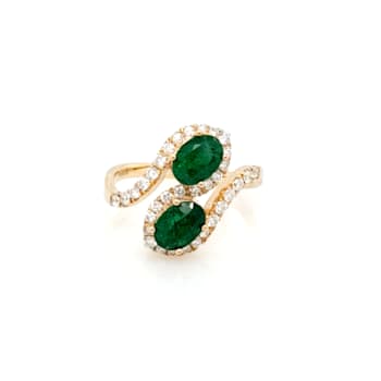 1.75ctw Emerald and 0.50ctw White Diamond 14K Yellow Gold Ring
