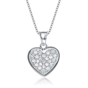CZ Encrusted Heart Pendant Necklace In Sterling Silver