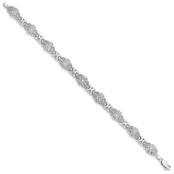 Rhodium Over 14k White Gold Textured Fancy Floral Link Bracelet