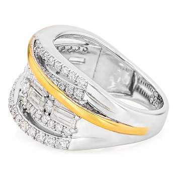 Two-Tone Moissanite Baguette And Round Crossover Ring In 14K Gold And
Platinum-Enhanced Sterling Silver 2.07ctw DEW