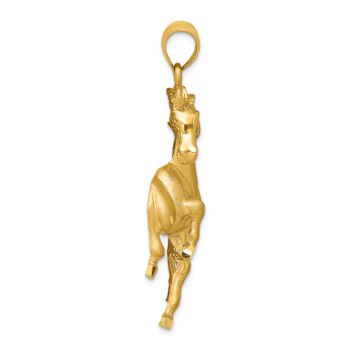 14k Yellow Gold Polished Brushed and Diamond-Cut Horse Pendant