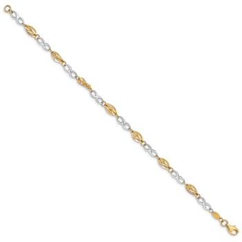 14k Yellow Gold and 14k White Gold Polished Infinity Symbol Link Bracelet