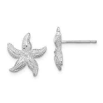 Rhodium Over Sterling Silver Polished Starfish Post Earrings
