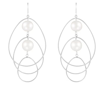 7-8mm white cultured freshwater pearl rhodium over sterling silver earrings