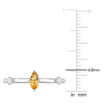 Citrine And White Topaz Three-Stone Station Ring In Sterling Silver