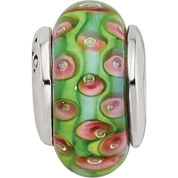 Sterling Silver Green Blue Hand-blown Glass Bead