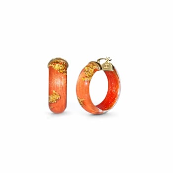 14K Yellow Gold Over Sterling Silver Mini Gold Leaf Acrylic Hoops in Orange