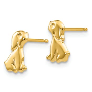 14K Yellow Gold Sitting Dog Post Earrings