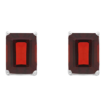 8x6mm Rectangular Octagonal Garnet Rhodium Over Sterling Silver Stud Earrings