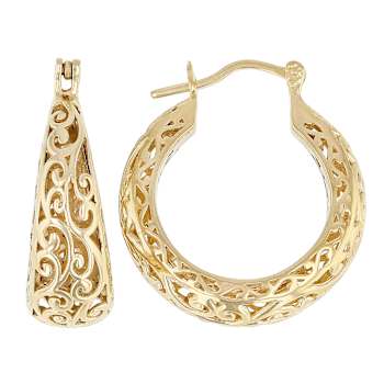 Filigree Hoop Earrings In 18K Gold Over Sterling Silver